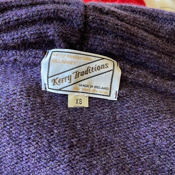 100% Pure New Wool Kerry Traditions Made in Ireland purple open cardigan sweater - Picture 5 of 7